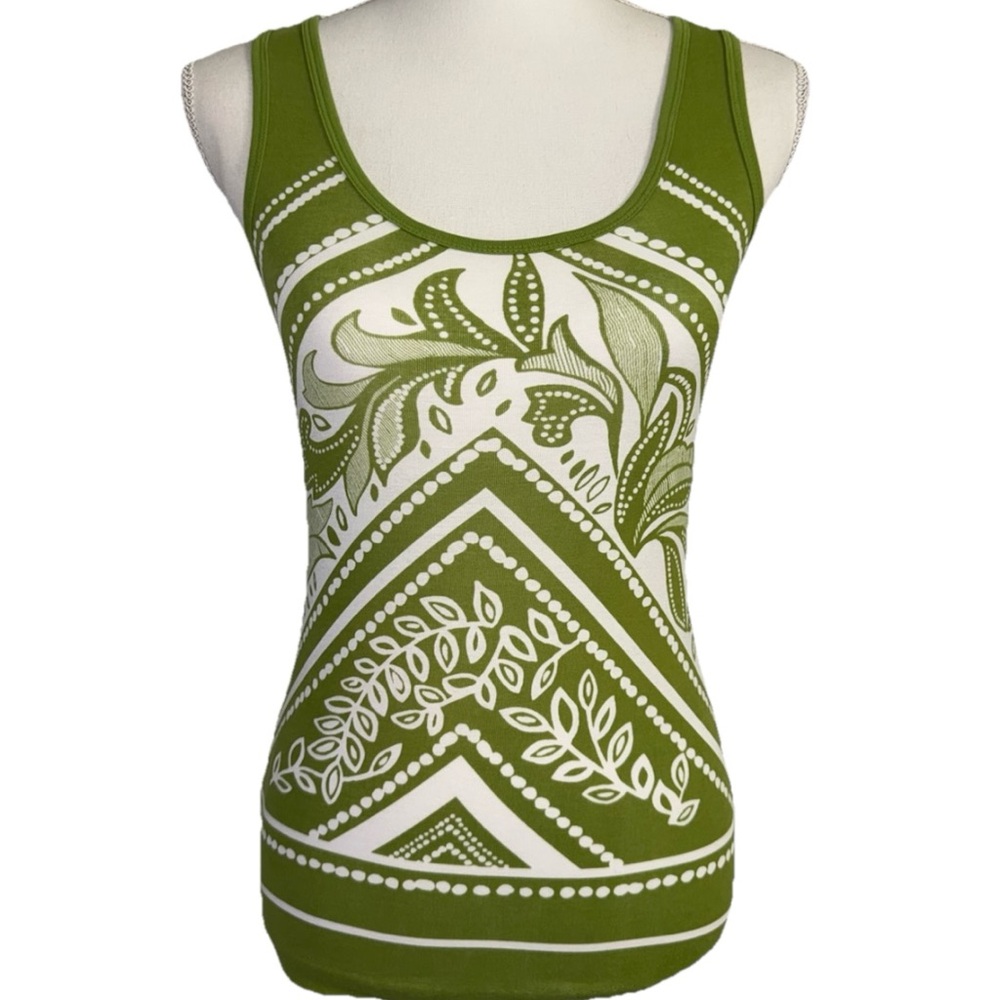 Banana Republic Tank Top Small Olive Green Floral Geometric Cotton‎ Boho